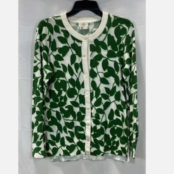 kate spade Sweaters - Kate Spade Green Leaf Cardigan M EUC